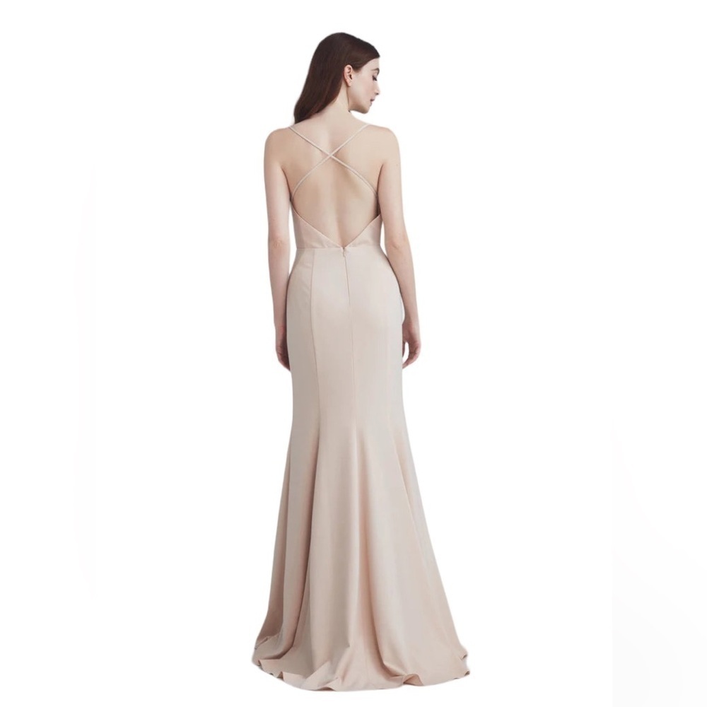 Amsale NWT Scout Crepe Fawn Cream Square Neck Bridesmaid Dress Gown Size 12 - Picture 2 of 12